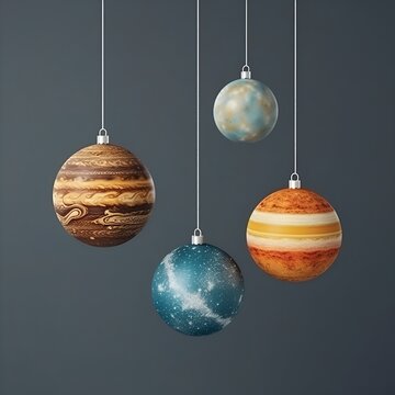 Christmas decorations like planets in space
