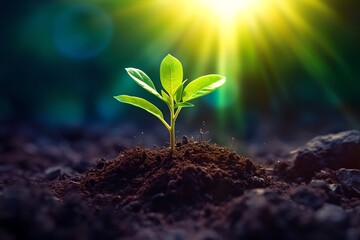 Young plant growing in sunlight, generative ai
