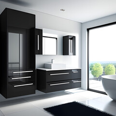 beautiful bright modern bathroom with high-tech style interior. Stylish technological modern interior design. generative AI