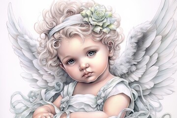 illustration of cute little angel with wings. AI generated