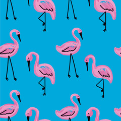 Hand drawn flamingo seamless pattern.
