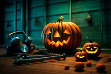 halloween props background and decoration pumpkin, skull, spider