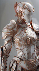 White marble female warrior fantasy character design rendering vertical