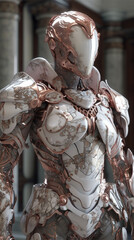 White marble female warrior fantasy character design rendering vertical