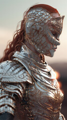 White marble female warrior fantasy character design rendering vertical