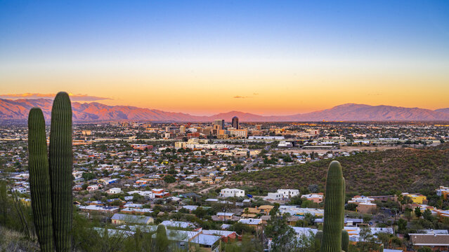 Wide angle photograph of Tucson, Arizona as viewed from "A" Mountain.