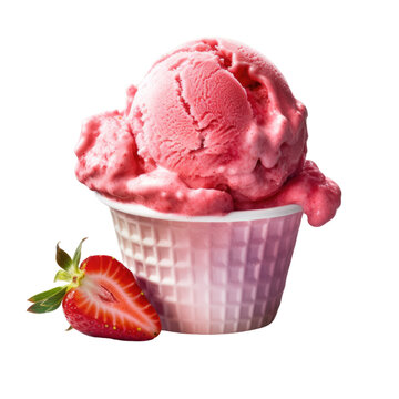 a dollop of strawberry ice cream isolated on a transparent background, generative ai