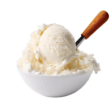 a scoop of coconut or vanilla ice cream isolated on a transparent background, generative ai