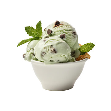 a scoop of mint chocolate chip ice cream isolated on a transparent background, generative ai