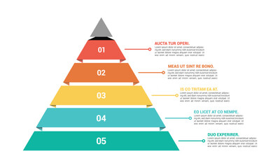 Pyramid Infographic, funnel pyramid business infographic with 5 charts. Template can be edited, recolored, editable. EPS Vector
