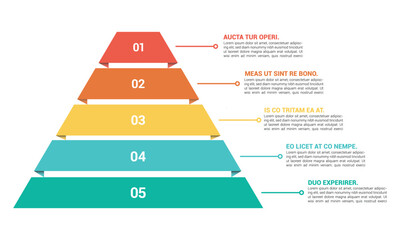 Pyramid Infographic, funnel pyramid business infographic with 5 charts. Template can be edited, recolored, editable. EPS Vector - obrazy, fototapety, plakaty