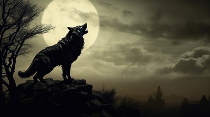 wolf howling at the moon. Generative AI