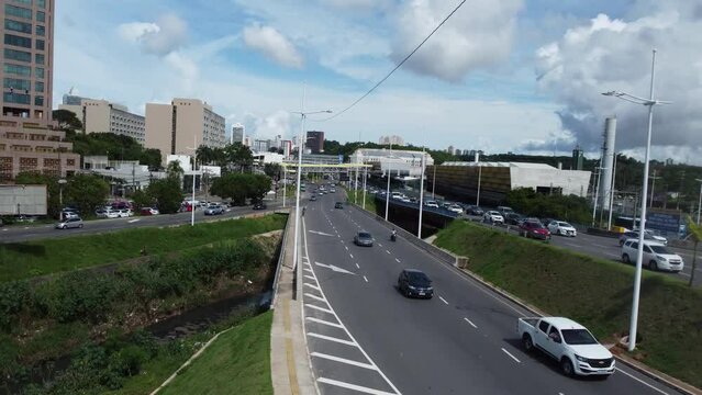 salvador, bahia, brazil - april 3, 2023: aerial view of traffic in the Iguatemi region in the city of Salvador