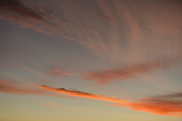 Cloud formations in the sky at sundown. 