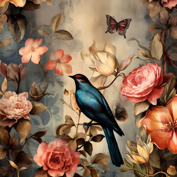 decoupage or wallpaper design art - generative ai