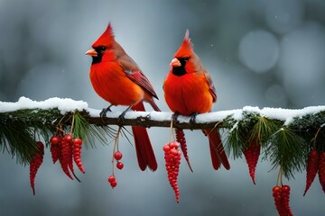 red cardinal in snowgenerated by AI technology 