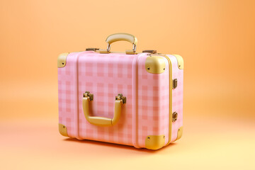 Aesthetic Chic Checkered Luggage: Aesthetic Suitcase in White and Pink on Cream Background