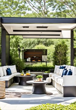 Photo Of A Modern Outdoor Patio With Comfortable Seating And A Covered Area