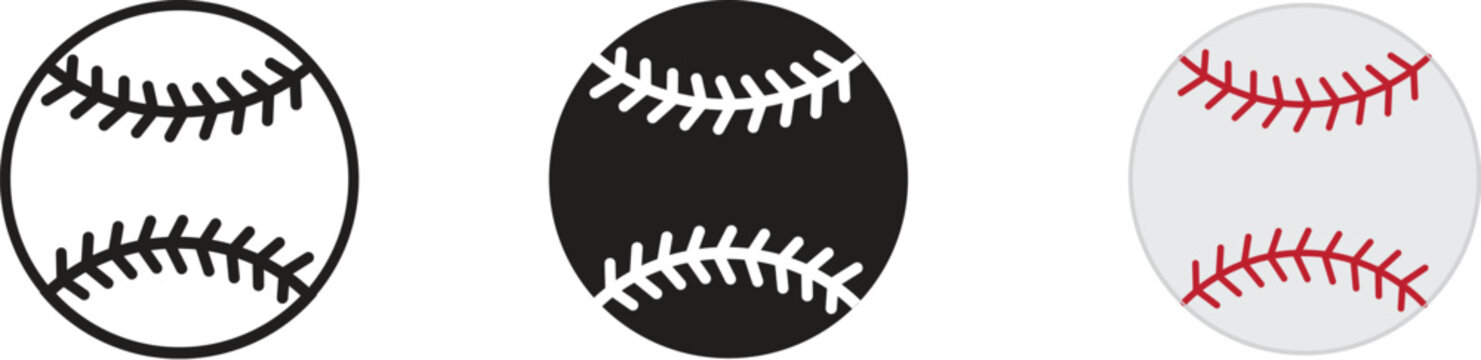 Baseball ball icons. Line, glyph and filled outline colorful version. Baseball sport game logo illustration. Different style icons set.