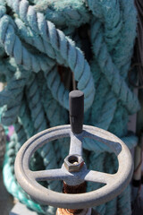 Winch on a boat, ship parts, rope texture