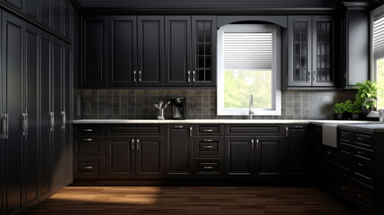 Obraz na płótnie Canvas Modern dark gray kitchen interior