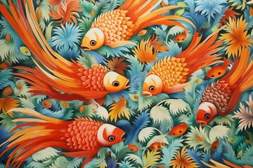 art japan design illustration pattern wallpaper - obrazy, fototapety, plakaty