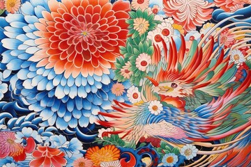 art japan design illustration pattern wallpaper - obrazy, fototapety, plakaty