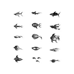 set of silhouettes of fish vector template