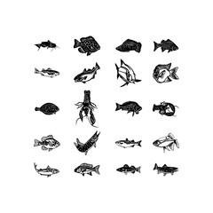 black and white fishes bundle template