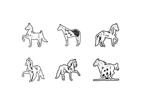 set of animals horse vector art