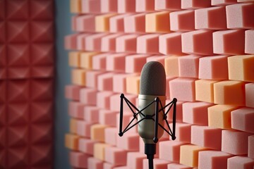 Immerse yourself in professional-grade sound with a microphone in a meticulously soundproofed room. Ai generated.