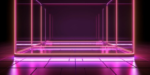 3d render. wallpaper and Illustration background Geometric figure in neon light against a dark...