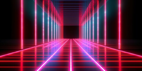 3d render. wallpaper and Illustration background Geometric figure in neon light against a dark tunnel. Laser glow 