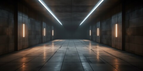 Fototapeta premium 3d render. wallpaper and Illustration background Geometric figure in neon light against a dark tunnel. Laser glow 