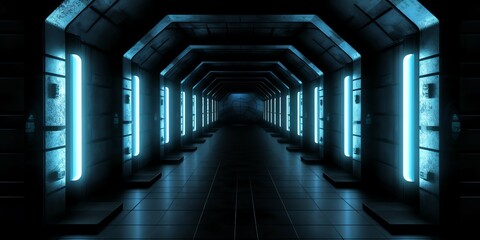 Sci-fi gate with neon lights design background and Illustration