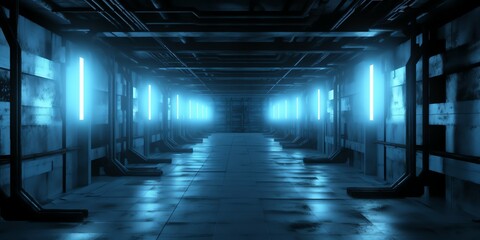 Sci-fi gate with neon lights design background and Illustration