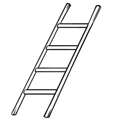 Drawing of raised ladder, lineart of ladder, children's drawing of ladder, ladder illustration white background