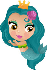 cartoon scene with mermaid princesss wimming near coral reef isolated illustration for kids