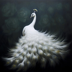 white peacock, oil painting, impressionism, minimalist 2