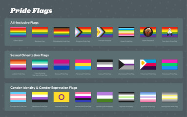 Pride Flags Vector Graphics Grouped with Labels