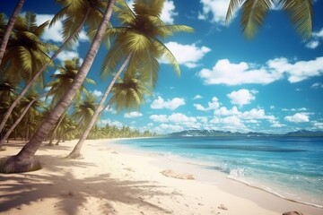 beach with palm trees, beautiful sandy beach, Tropical beach, Generative AI