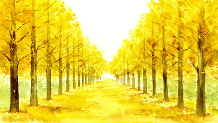 Poster 秋のイチョウ並木の水彩画　16：9 © miko