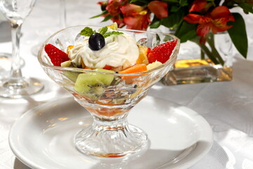 fruit salad with whipped cream