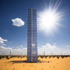 Use of concentrated solar power (CSP) technology with large mirrors focusing sunlight onto a central tower.