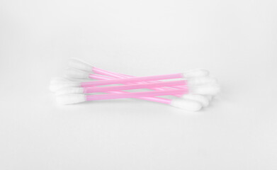 Clean cotton buds isolated on white. Hygienic product