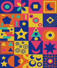 Pattern with geometric figures of various colors