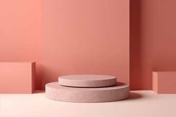 Abstract minimal scene with geometrical forms. Pink background. 3d render with AI-Generated Images.