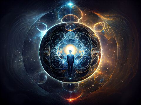 Conceptual image of the energy flows and the aura or soul of a person. Generative AI