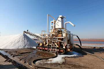 Salt production.  machinery for the treatment of the salt, The equipment and salt stock of a salt plant