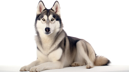  studio photo shot of siberian husky, white background